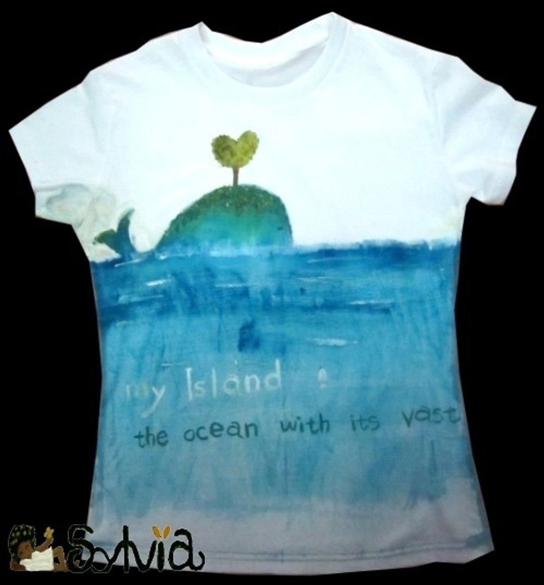 sylvia手绘T-shirt之"Island海上ㄟ岛" - 女装 T 恤 - 颜料 