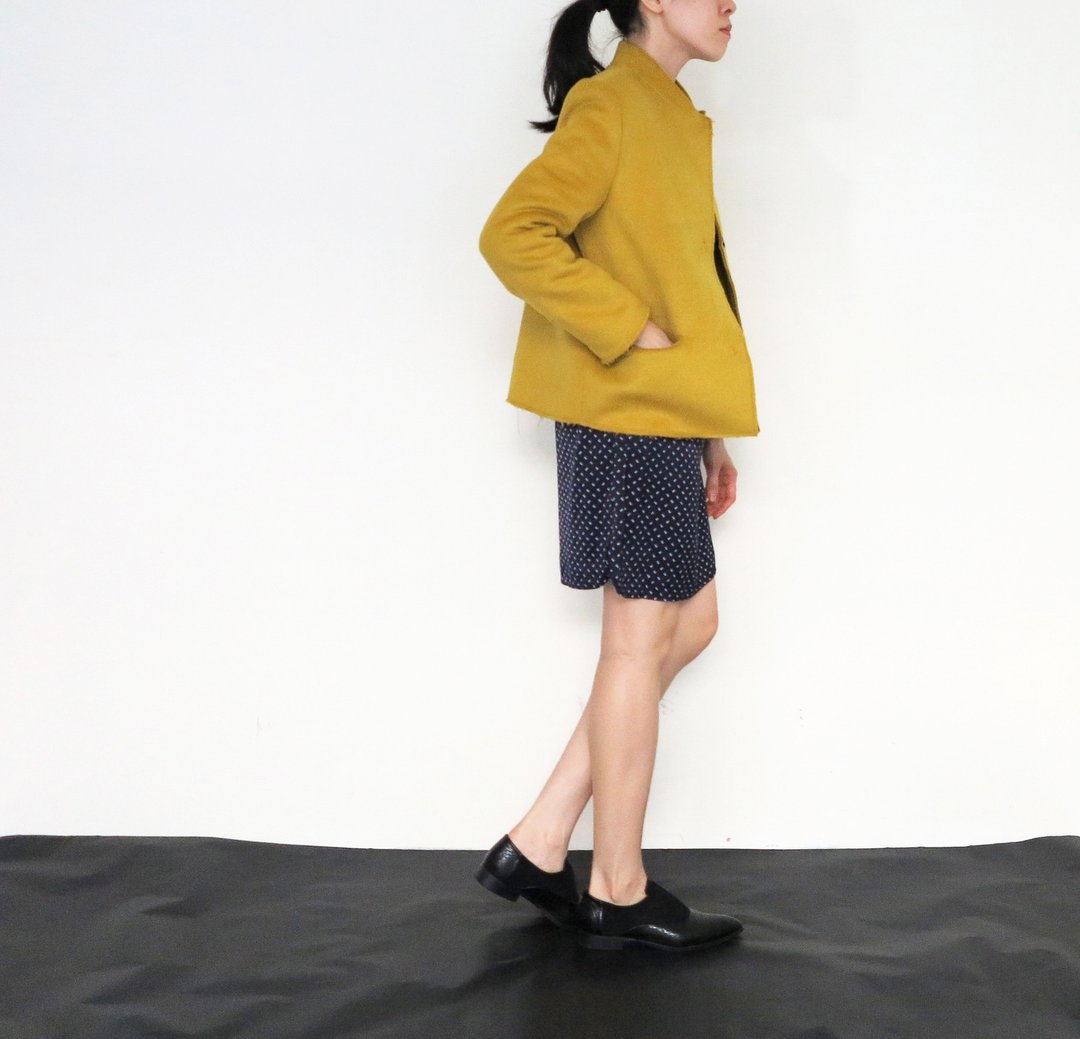 芥末黄绿颓废风双层喀什米尔羊毛西装式夹克 - 女装西装外套/风衣 - 其他材质 黄色