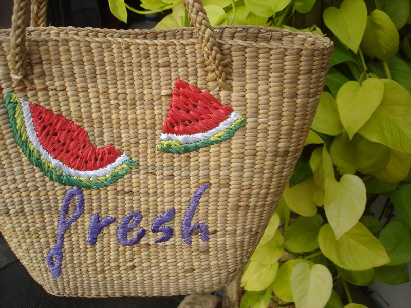 手工刺绣西瓜野餐篮 - 其他 - 绣线 白色
