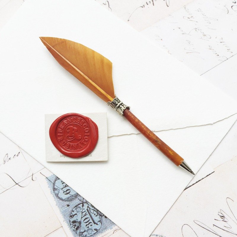 意大利袖珍羽毛原子笔礼盒 | Francesco Rubinato - 圆珠笔/中性笔 - 其他材质 咖啡色