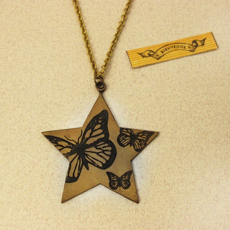 星之蝶舞 手工 黄铜项链-ART64 - 项链 - 其他金属 黄色