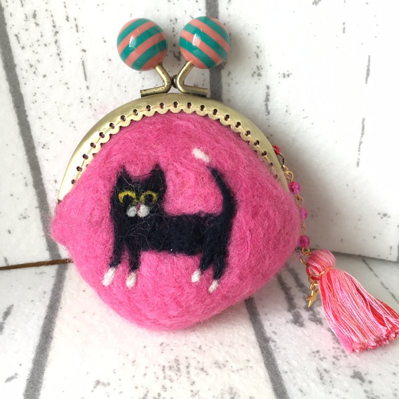 Of wool felt purse cat - 零钱包 - 羊毛 粉红色
