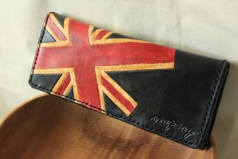 专属复古英伦风格深蓝色纯牛皮长皮夹 (订做情人、生日送礼)) - 皮夹/钱包 - 其他材质 黑色