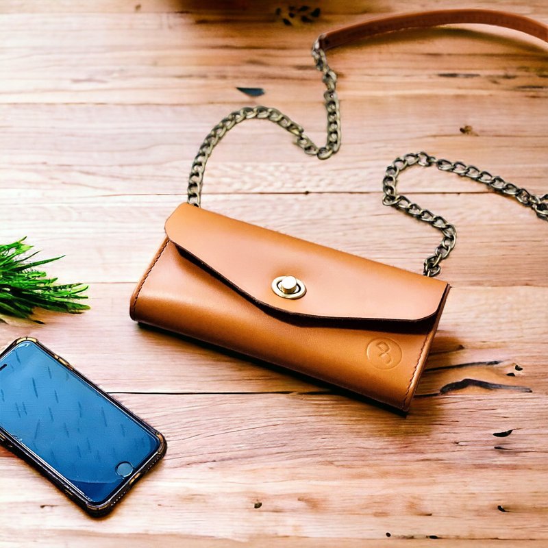 牛皮淑女斜背小包 - 焦糖棕  母亲节 礼物 定制 刻字 - 侧背包/斜挎包 - 真皮 橘色