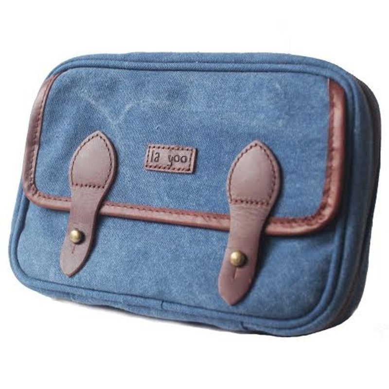 大旅行(水洗牛仔蓝款)-真皮帆布斜背包护照套 手机套 - 侧背包/斜挎包 - 其他材质 蓝色