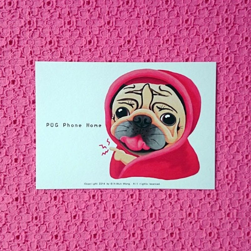 PUG Phone Home 巴哥明信片 - 卡片/明信片 - 纸 白色