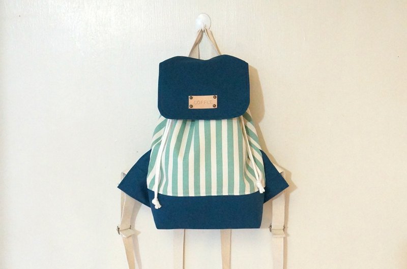 当绿条纹遇上蓝后背包/赠送免费打印名字皮标 - 后背包/双肩包 - 其他材质 绿色