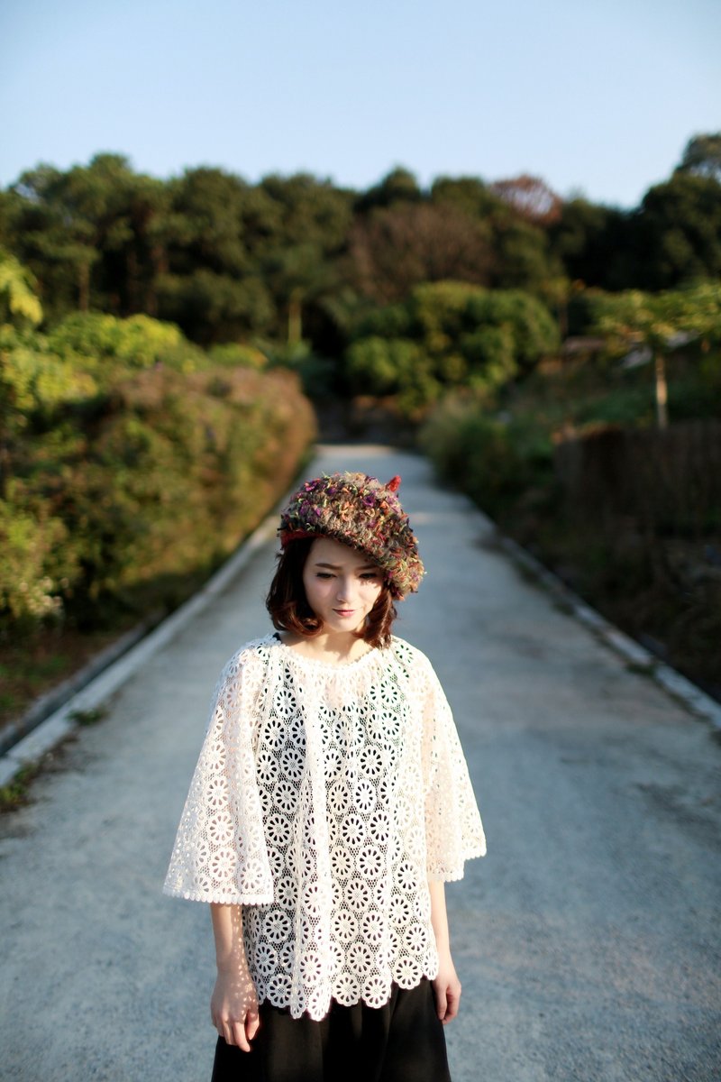 MR.STORE 手工毛线帽 野蔷薇彩点贝雷帽 画家帽 - 帽子 - 其他材质 多色