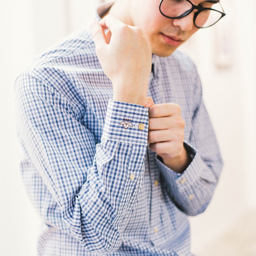 Men shirt: Slim-Normal collar - 男装衬衫 - 棉 蓝色