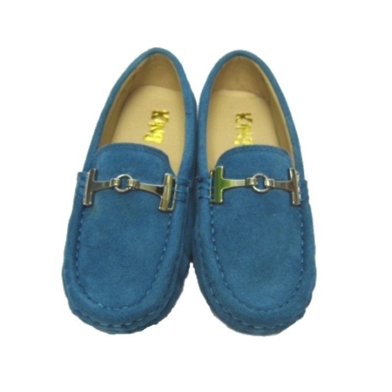 堡贝王真皮手工鞋（kids）【金属扣/磨砂/胶底/天蓝】 - 童装鞋 - 真皮 蓝色