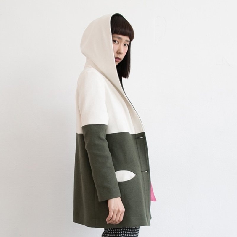 【暖暖优惠】1/2草原森纷有机棉翻领撞色连帽外套 - 中性连帽卫衣/T 恤 - 其他材质 绿色