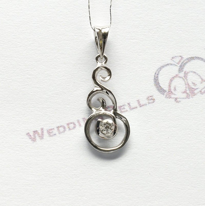 PT950 铂金 纽纹钻石吊坠 / 梦幻丝带系列 (包邮) - 项链 - 钻石 白色