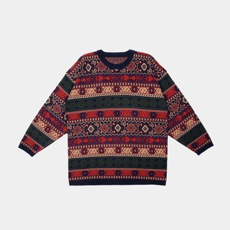 │moderato│撞色迷幻几何图腾针织毛衣/个性女孩.伦敦男孩.文艺青年.古典优雅.苍井优 - 女装针织衫/毛衣 - 其他材质 多色