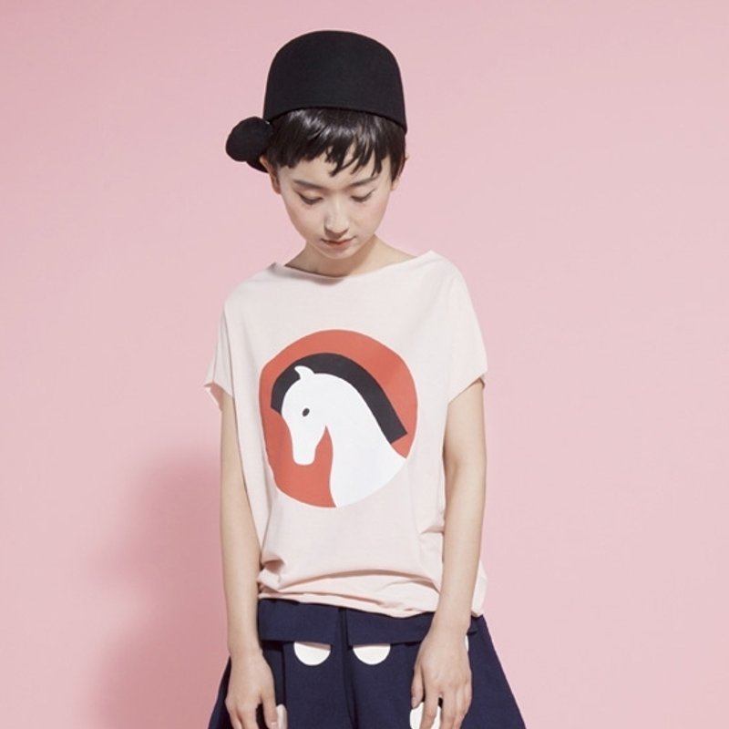 可爱小马纯棉短袖T恤 T-shirt（两色可选） - 女装上衣 - 棉．麻 粉红色