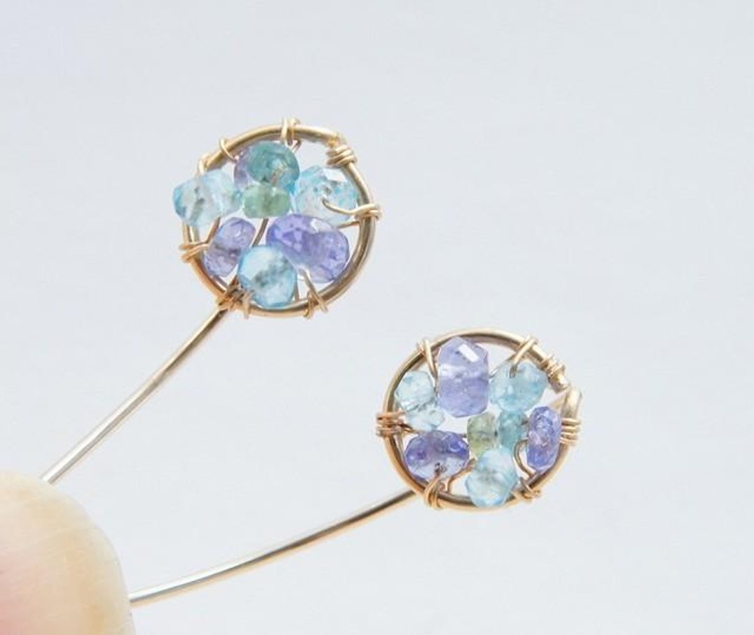 Circle of tanzanite earrings 14kgf - 耳环/耳夹 - 其他金属 