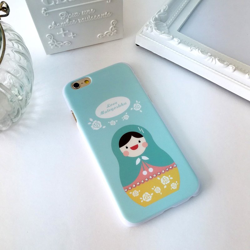 香港原创设计 Swarovski 施华洛水晶 湖水绿色可爱玫瑰花俄罗斯娃娃 iPhone X,  iPhone 8,  iPhone 8 Plus, iPhone 7, iPhone 7 Plus, iphone 6/6S , iphone 6/6S PLUS, Samsung Galaxy Note 7 透明手机壳 - 手机壳/手机套 - 塑料 绿色