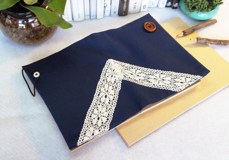 手作书衣笔记本【特许时间的终了】横纹蓝布款 (大本=A5) - 笔记本/手帐 - 其他材质 蓝色