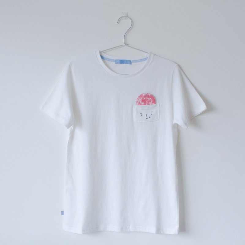 【瑕疵泛黄折扣品】不一定要带脑袋 / 正常T-shirt - 女装 T 恤 - 棉．麻 白色