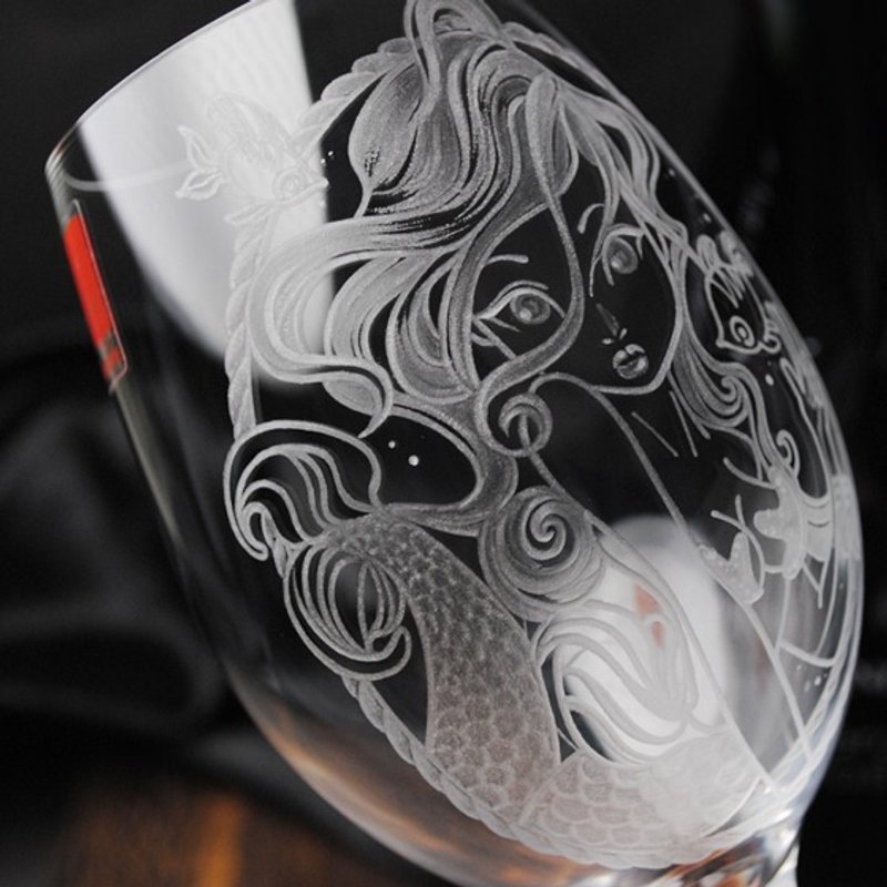 370cc【童话系列人鱼故事】 美人鱼 义大利 Bormioli Rocco系列水晶品酒师CHIANTI CLASSICO 无铅水晶玻璃雕刻 结婚礼物 - 其他 - 玻璃 