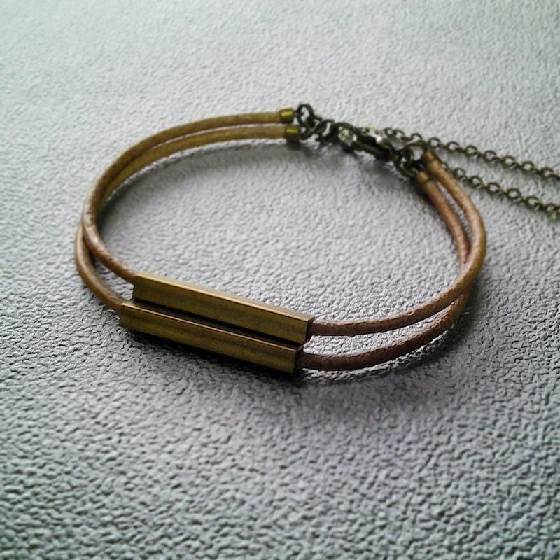 EarringFanatic黄铜手链几何长条双圈真皮金属中性手链 - 手链/手环 - 其他金属 咖啡色