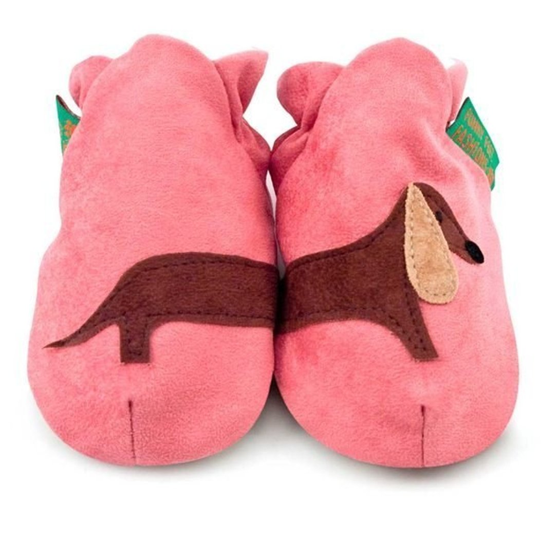 ★定制化★【英国手工鞋FunkyFeet Fashions】桃红腊肠狗学步鞋0-24M(NT$1750)/ 2-7Y(NT$1950) - 童装鞋 - 其他材质 红色