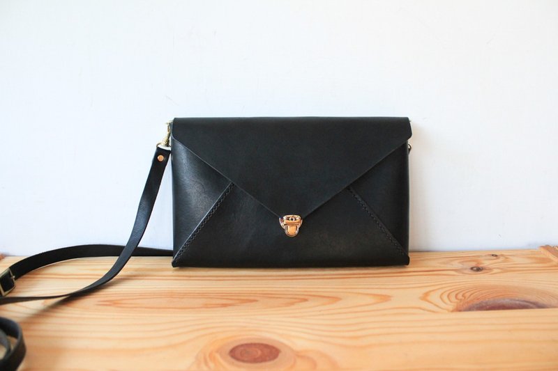 Shekinah 手工皮革- 信封侧背包 - 侧背包/斜挎包 - 真皮 黑色