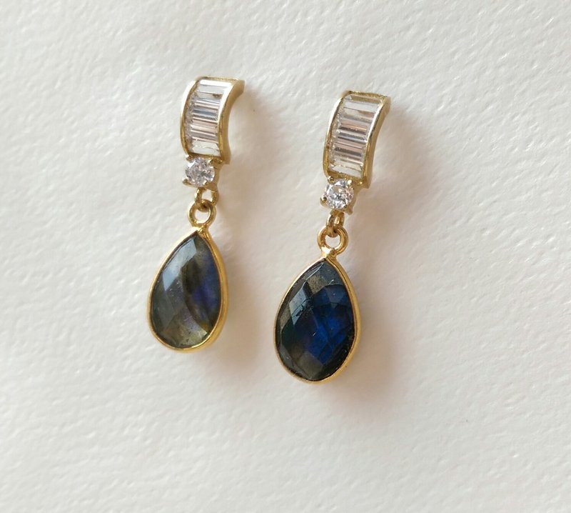 印度拉长石黄铜锆石耳环 - 耳环/耳夹 - 宝石 