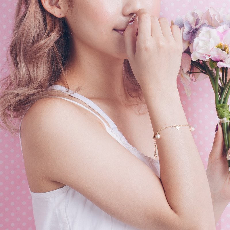 【Star棉珍珠设计款手链】 - 手链/手环 - 其他金属 白色