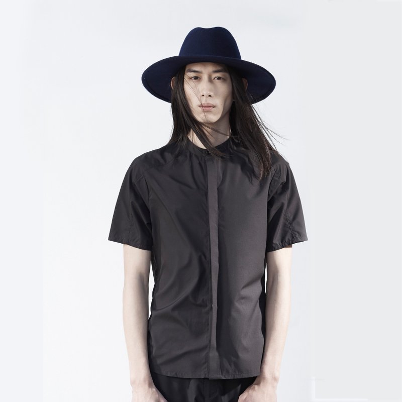 TRAN - 落肩剪接衬衫 - 男装衬衫 - 聚酯纤维 黑色