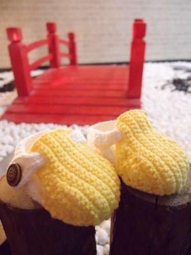 粉嫩Q弹饱嘴婴儿鞋-铜扣款-小鸭黄 (多色) 手工编织 - 童装鞋 - 其他材质 黄色