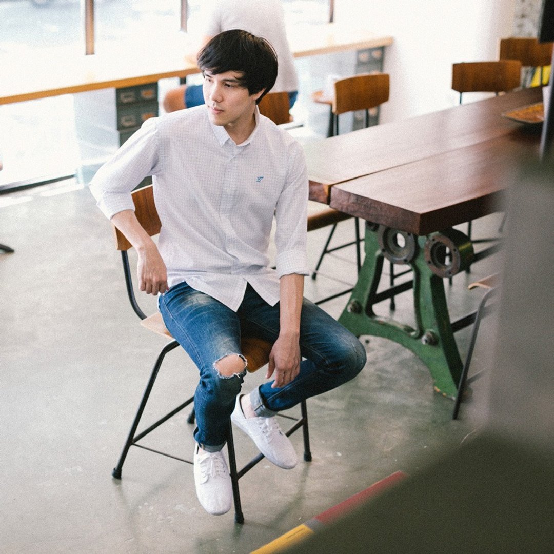 PREMIUM Men shirt: Slim-Button down collar - 男装衬衫 - 聚酯纤维 白色