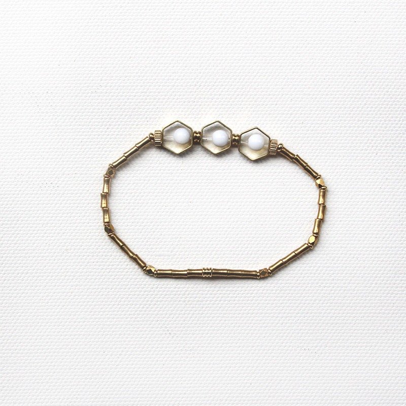 half's half-阁楼窗-六角形/黄铜/手链/手环/白色/弹性线 - 手链/手环 - 其他金属 白色