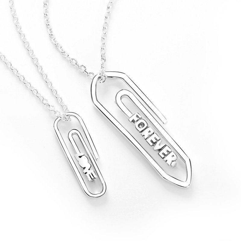 情侣对链-Love message 回纹针设计纯银对链 - 项链 - 纯银 白色