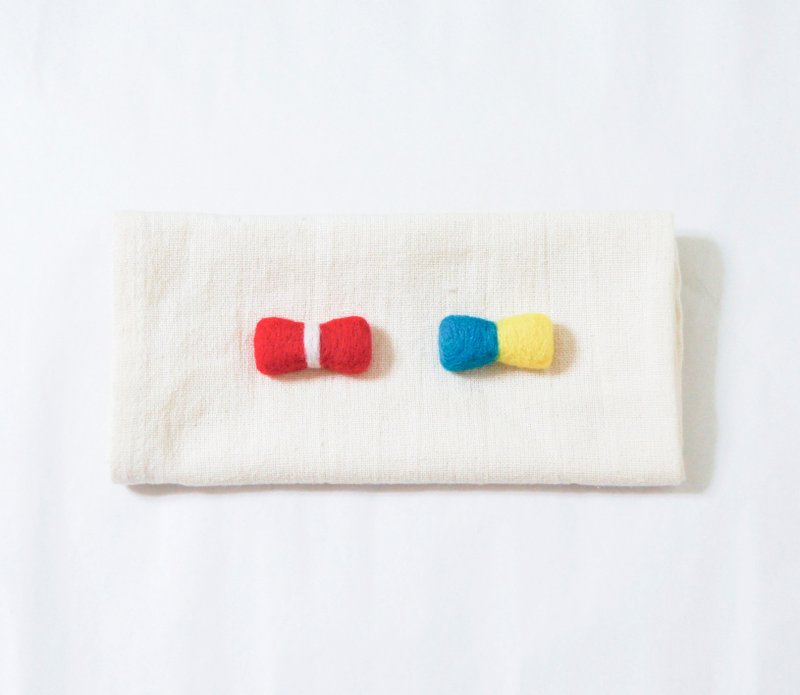 双色小蝴蝶结．羊毛毡胸针 - 胸针 - 羊毛 多色