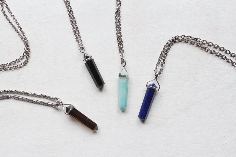 【Emerald.3 祖母绿了】天然石双尖系列长链 - 项链 - 宝石 多色