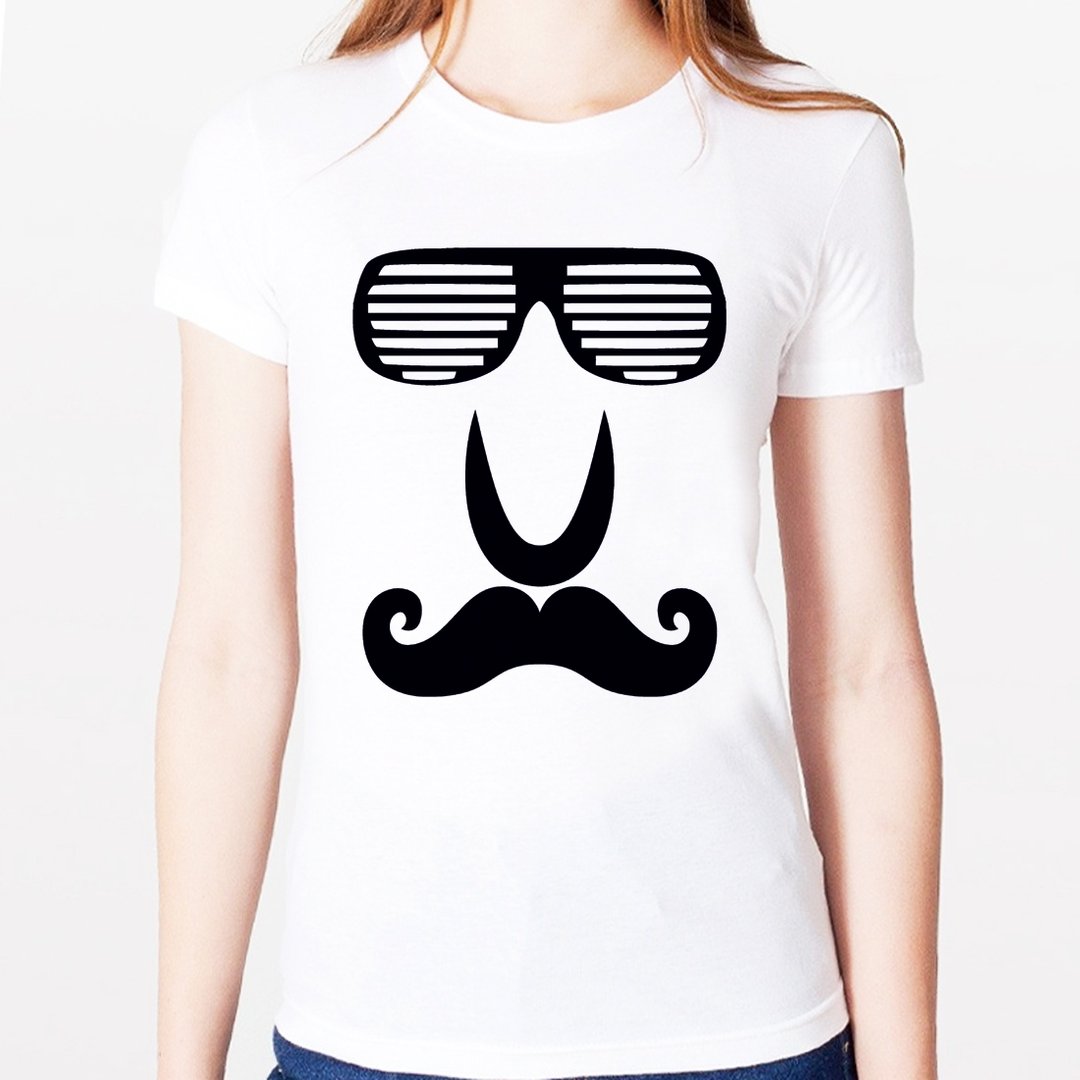 Mustache Glasses女生短袖T恤-2色 胡子 胡须 复古 眼镜 文青 艺术 设计 时髦 - 女装 T 恤 - 其他材质 多色