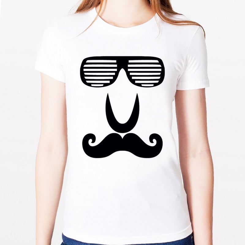 Mustache Glasses女生短袖T恤-2色 胡子 胡须 复古 眼镜 文青 艺术 设计 时髦 - 女装 T 恤 - 其他材质 多色