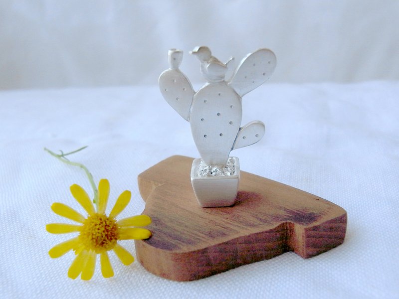 和谐 · 仙人掌盆栽 · 多肉植物 | 纯银项链坠子 | 含18寸银链 - 项链 - 银 灰色