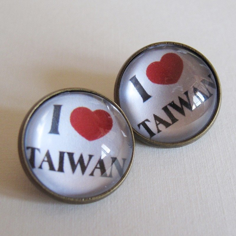 圆形耳夹耳针 - 我爱台湾 - 耳环/耳夹 - 其他金属 白色