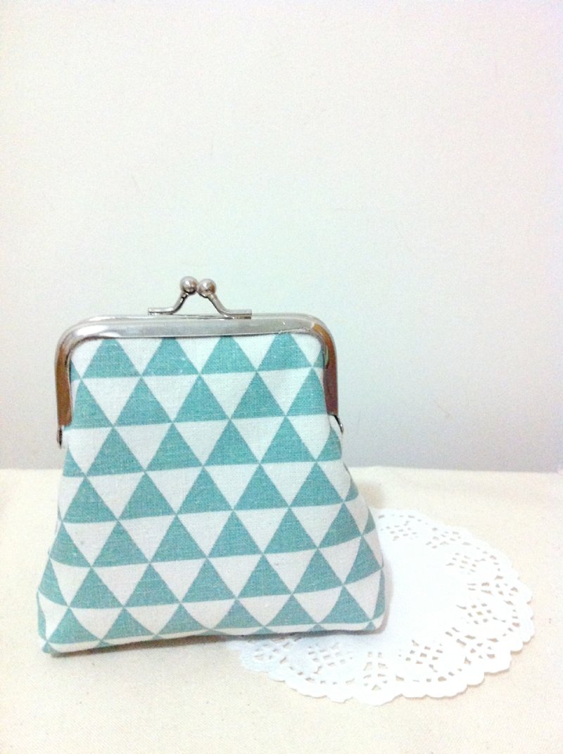 【针仕事】几何三角口金包、零钱包(蓝绿) - 零钱包 - 其他材质 