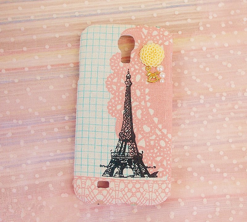 布艺 粉巴黎铁塔手机壳 保护壳  Samsung Galaxy S5 S4 S2 S3 HTC One Mini Butterfly S - 其他 - 其他材质 粉红色