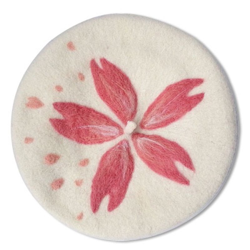 羊毛氈 白色 清新浪漫純情款 花瓣 貝雷帽 畫家帽 - 帽子 - 羊毛 白色