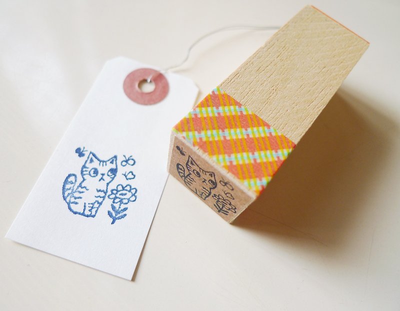 印章-花丛虎斑猫手帐章 - 印章/印台 - 橡胶 卡其色