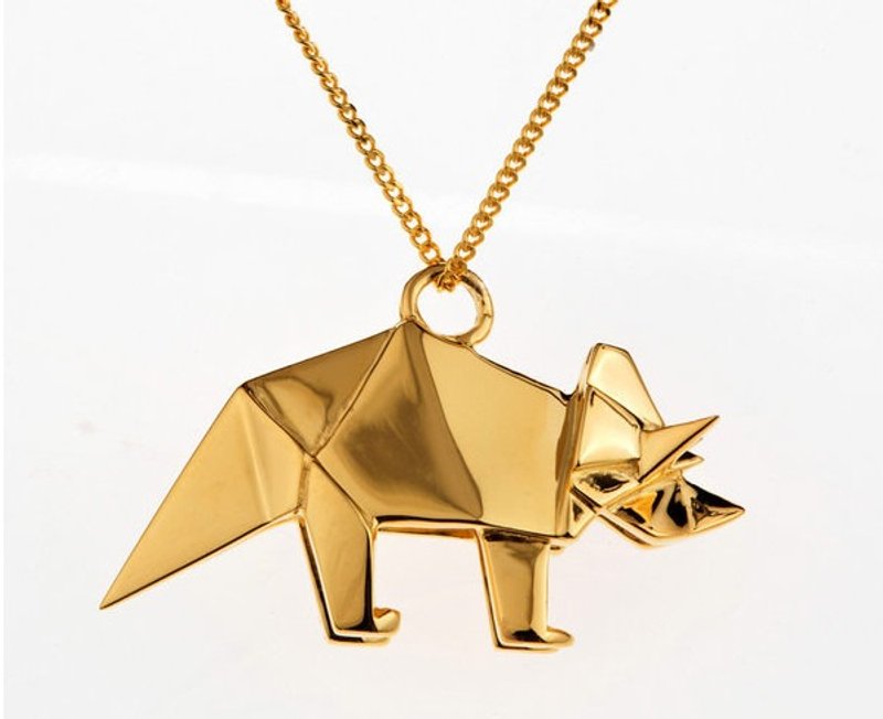 [PAPERSELF Select] 法国Origami折纸饰品 - Triceratop 短项链 - 项链 - 其他金属 橘色