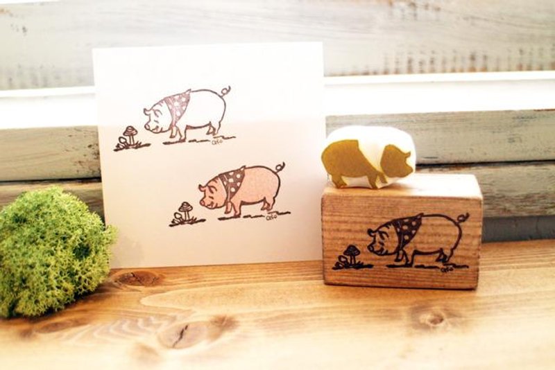 猪和蘑菇 木头印章＋橡皮擦印章组 - 印章/印台 - 木头 咖啡色