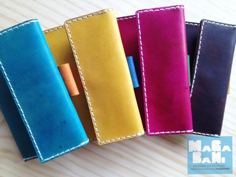 卡乐活系列-手工皮制  散步包(主色:威尼斯蓝 副色:芥末黄橙) - 零钱包 - 真皮 