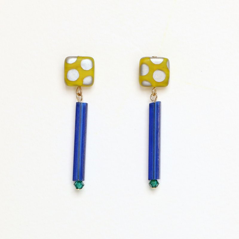 [ 闪烁 - 黄色点点 ] 复古串珠耳环 - 耳环/耳夹 - 其他材质 蓝色