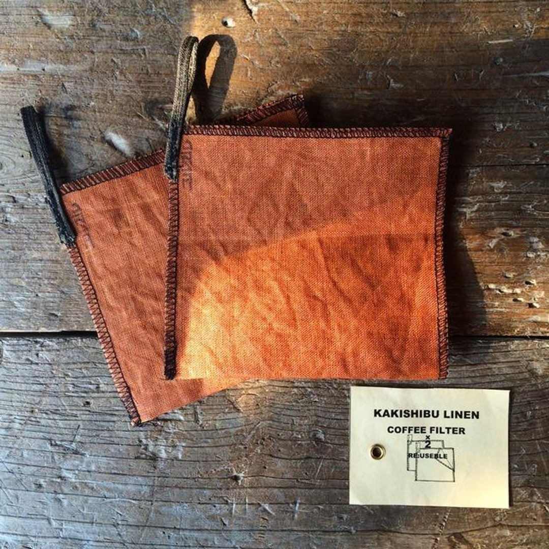 A set of 2 coffee filters of persimmon astringent Linen that can be used repeatedly - 咖啡壶/周边 - 其他材质 咖啡色