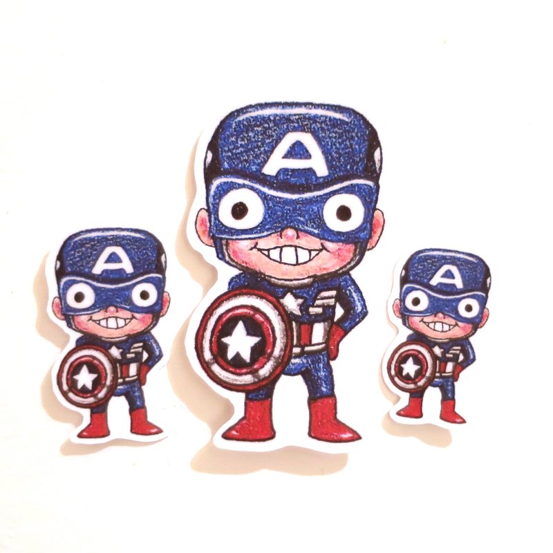 色铅笔手绘傻呼呼公仔娃娃防水贴纸--傻呼呼美国队长3入(编号21) - 贴纸 - 纸 蓝色