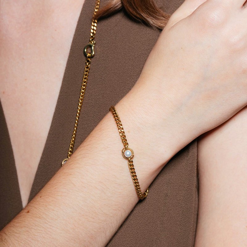 ::秘密:: 淡水珍珠 黄铜手链 - 手链/手环 - 珍珠 金色